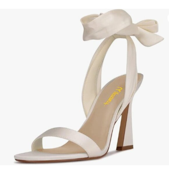 Milooey shoes White Open Toe Strappy Lace Up Block High Heels Ankle Strap Sandal - Picture 1 of 8